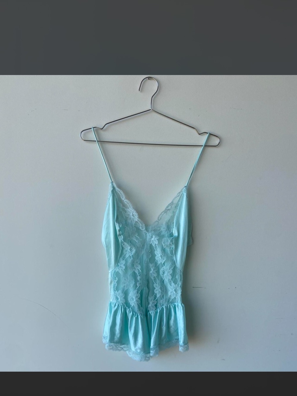 Light Blue Lace Trim Satin Camisole Top